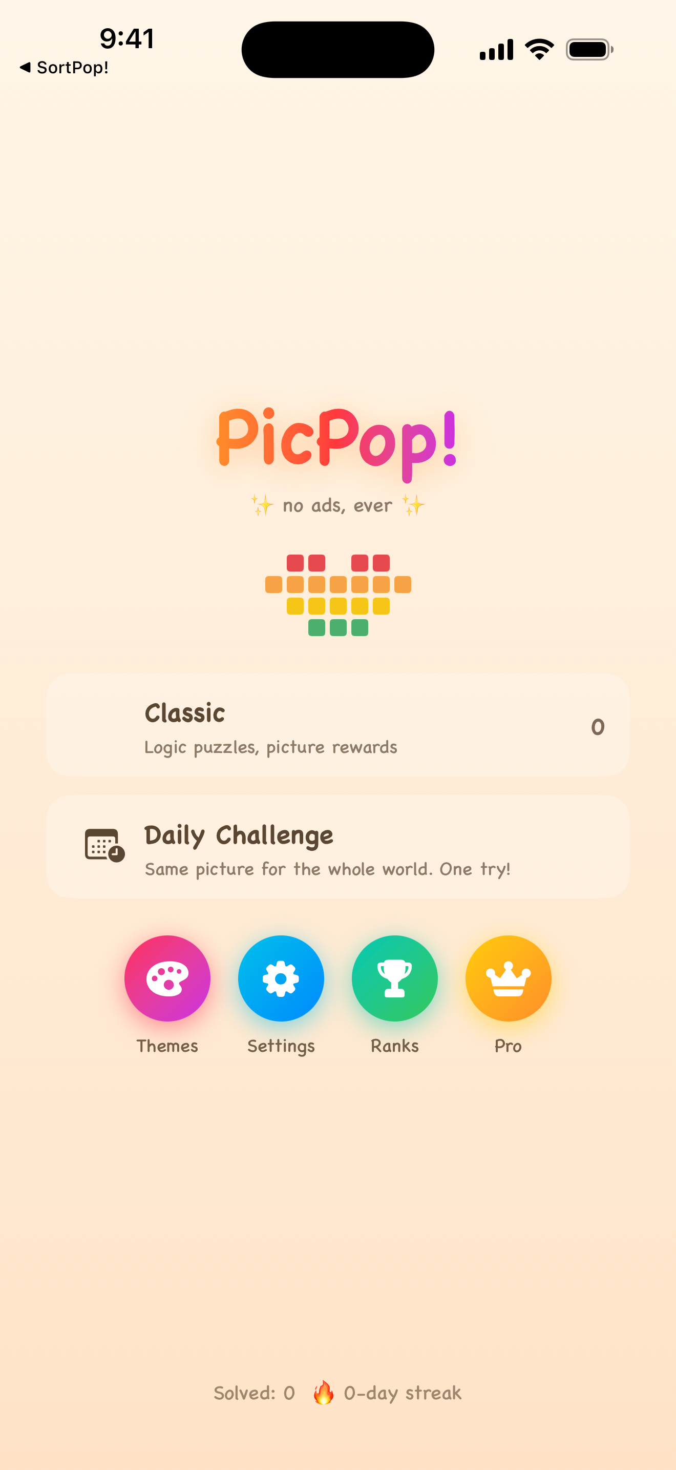 PicPop puzzle on crayon-box paper with number clues