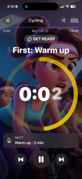 The Workout Crazy player with a big countdown ring